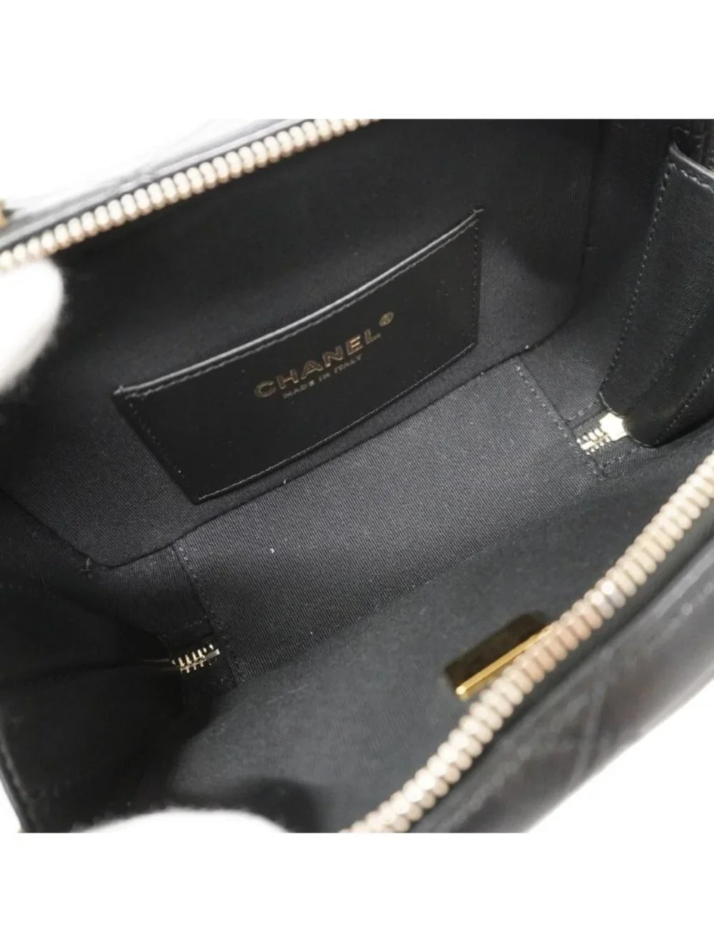 Chanel Vanity Bag Quilted Lambskin Black Gold 2-Way Bag